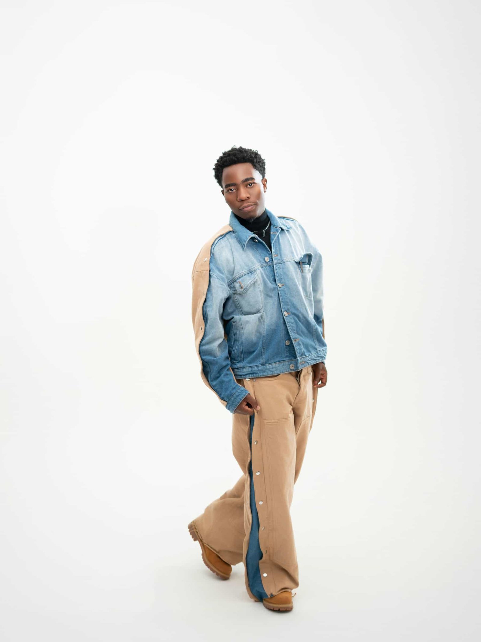 Side rivet wide denim pants